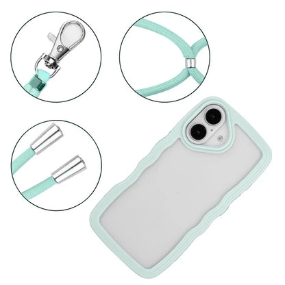 For iPhone 16 Case Wavy Edge Design PC + TPU Shockproof Phone Cover with Adjustable Lanyard