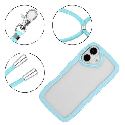 For iPhone 16 Plus Case Wavy Edge Design PC + TPU Shockproof Phone Cover with Adjustable Lanyard
