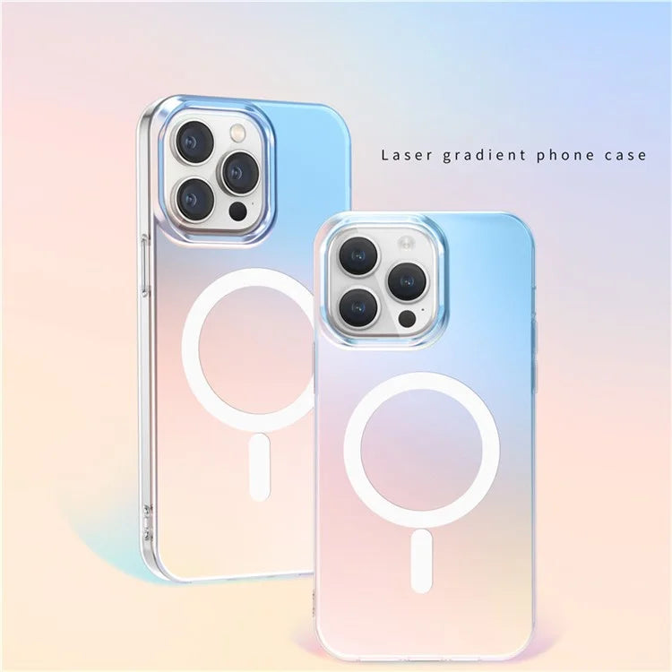 For iPhone 15 Pro Max Case Compatible with MagSafe Laser Gradient Effect TPU+PC Phone Cover