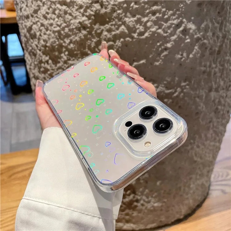 For iPhone 15 Pro Clear Case Laser Heart Pattern IMD TPU+PC Protective Phone Cover