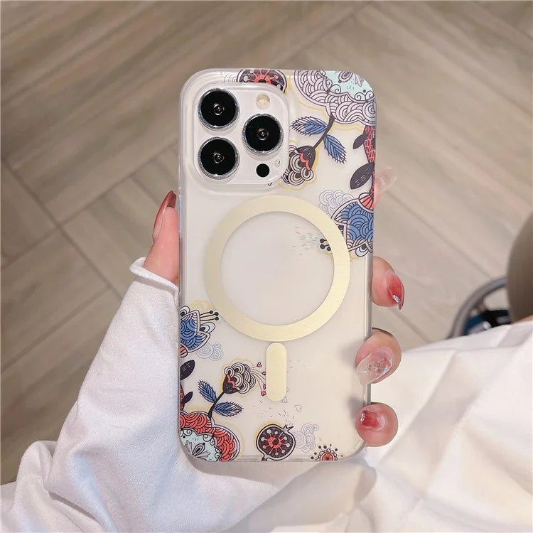 For iPhone 16 Pro Case Compatible with MagSafe Dual-Layer IMD Printed TPU+PC Anti-Drop Phone Cover