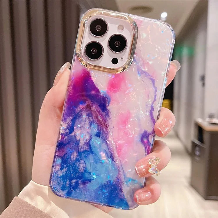 For iPhone 15 Pro Max Case IMD Marble Shell Pattern TPU+PC Phone Cover