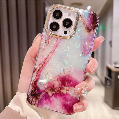 For iPhone 15 Pro Max Case IMD Marble Shell Pattern TPU+PC Phone Cover