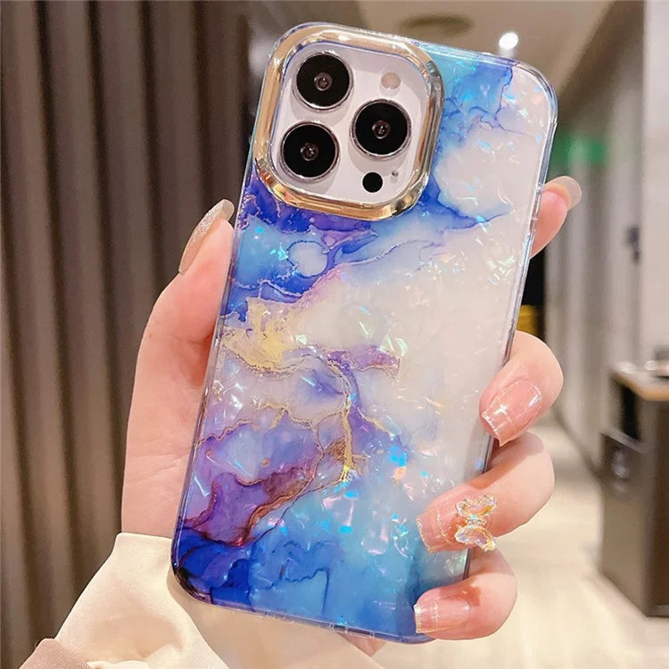 For iPhone 15 Pro Max Case IMD Marble Shell Pattern TPU+PC Phone Cover