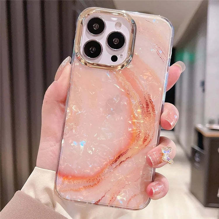 For iPhone 15 Pro Max Case IMD Marble Shell Pattern TPU+PC Phone Cover
