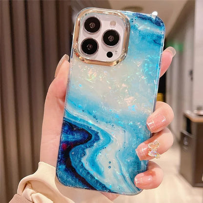 For iPhone 15 Pro Max Case IMD Marble Shell Pattern TPU+PC Phone Cover