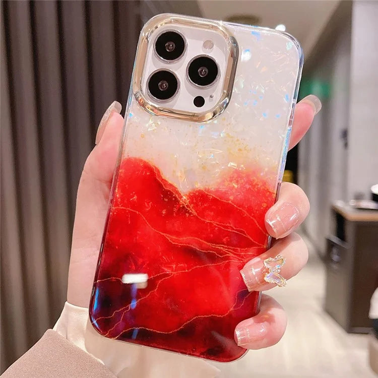 For iPhone 15 Pro Max Case IMD Marble Shell Pattern TPU+PC Phone Cover