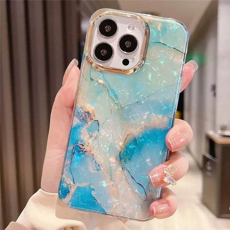 For iPhone 15 Pro Max Case IMD Marble Shell Pattern TPU+PC Phone Cover