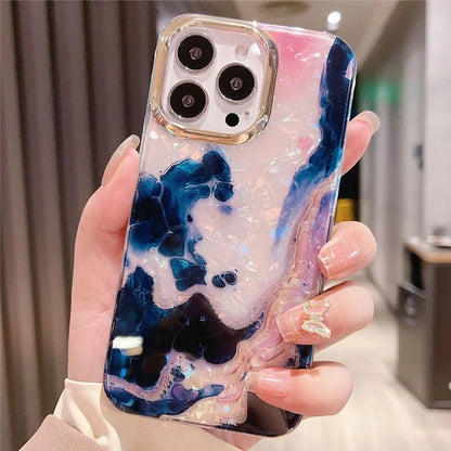 For iPhone 15 Pro Case IMD Marble Shell Pattern TPU+PC Phone Cover