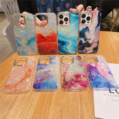 For iPhone 15 Pro Case IMD Marble Shell Pattern TPU+PC Phone Cover