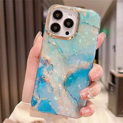 For iPhone 15 Pro Case IMD Marble Shell Pattern TPU+PC Phone Cover
