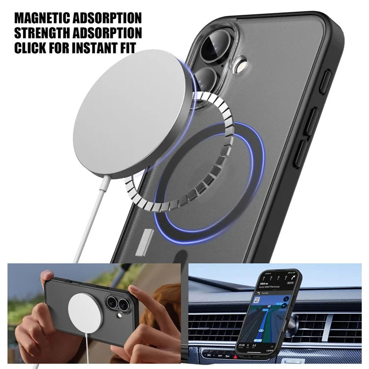 For iPhone 16 Case Matte PC+TPU Phone Cover Compatible with MagSafe