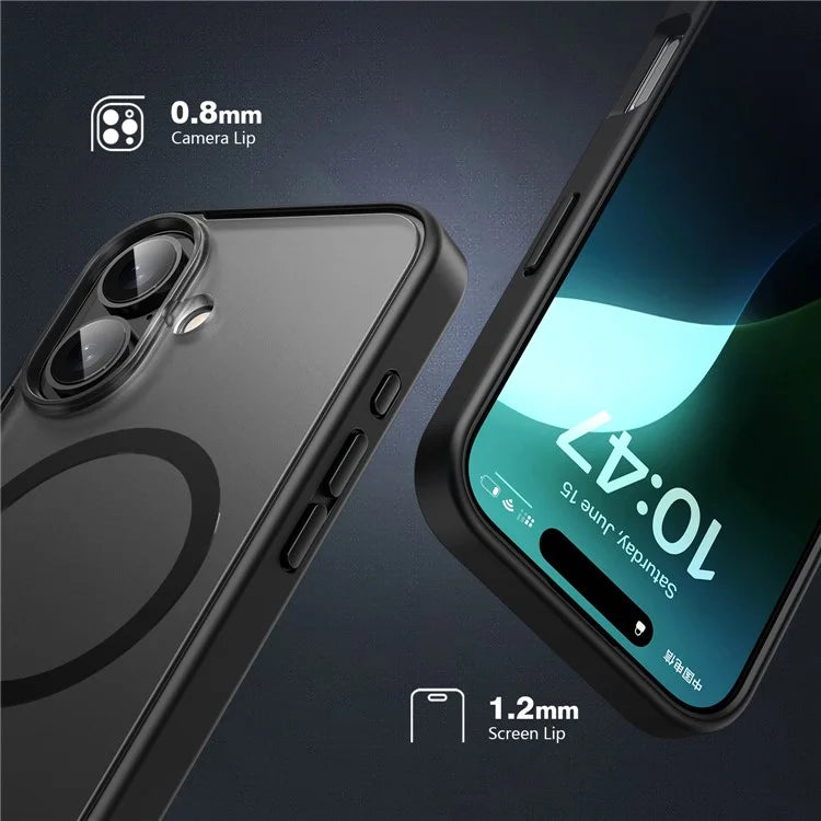 For iPhone 16 Case Matte PC+TPU Phone Cover Compatible with MagSafe
