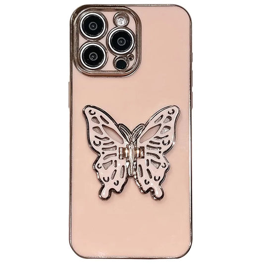 For iPhone 16 Pro Max Case Butterfly Kickstand TPU Electroplating Phone Cover