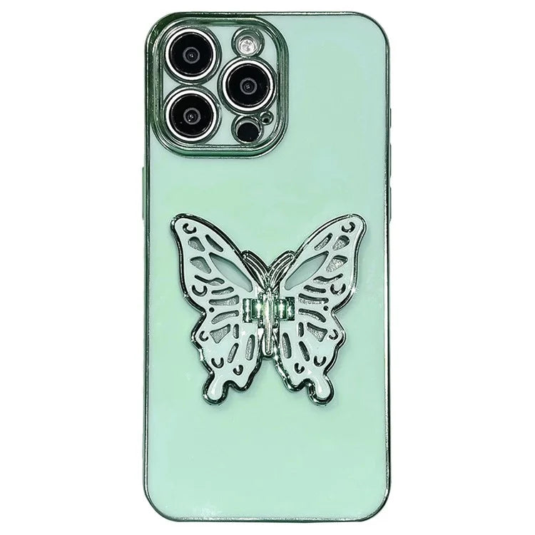 For iPhone 16 Pro Max Case Butterfly Kickstand TPU Electroplating Phone Cover