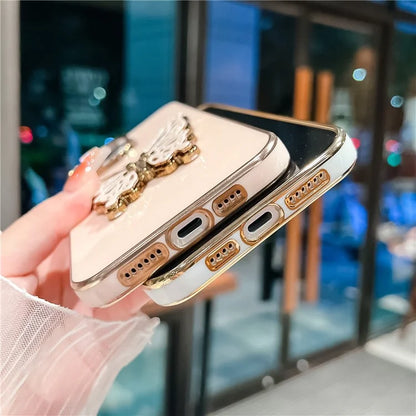 For iPhone 16 Pro Case Butterfly Kickstand TPU Electroplating Phone Cover