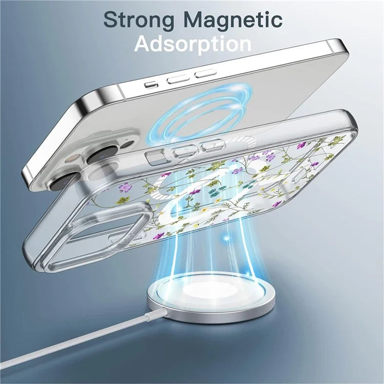 For iPhone 16 Pro Case Flower Series TPU+PC Phone Cover Compatible with MagSafe - Transparent