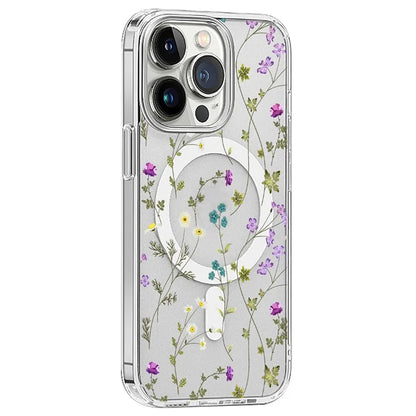 For iPhone 16 Pro Max Case Flower Series TPU+PC Phone Cover Compatible with MagSafe - Transparent
