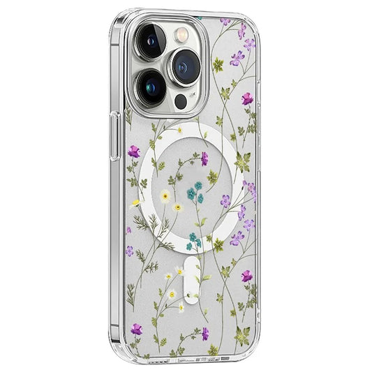 For iPhone 16 Pro Max Case Flower Series TPU+PC Phone Cover Compatible with MagSafe - Transparent