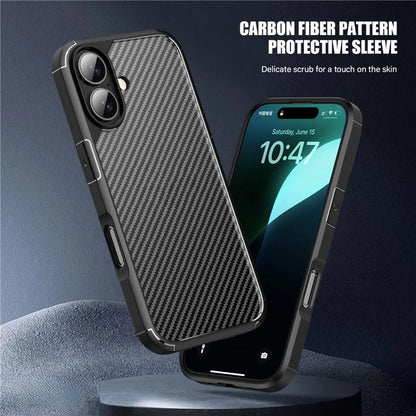 For iPhone 16 Case Carbon Fiber Texture Anti-Scratch TPU+PC Back Cover