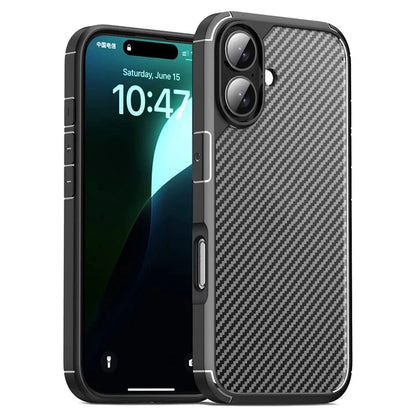 For iPhone 16 Plus Case Carbon Fiber Texture Anti-Scratch TPU+PC Back Cover