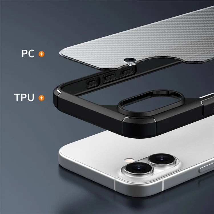 For iPhone 16 Plus Case Carbon Fiber Texture Anti-Scratch TPU+PC Back Cover