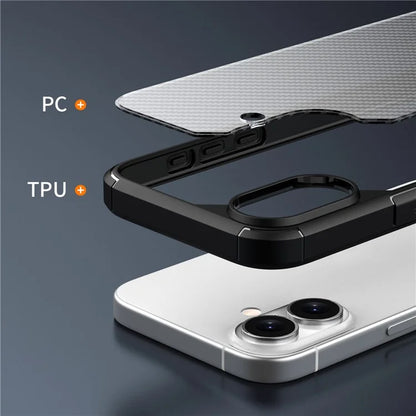 For iPhone 16 Plus Case Carbon Fiber Texture Anti-Scratch TPU+PC Back Cover