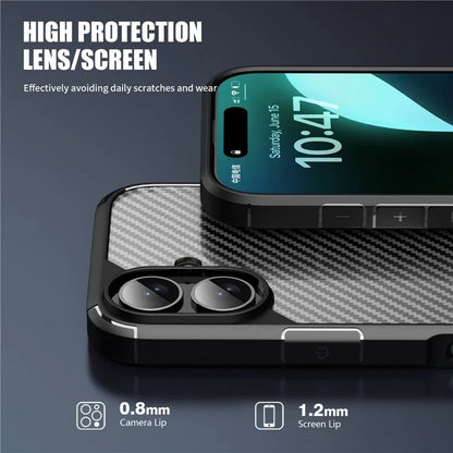 For iPhone 16 Plus Case Carbon Fiber Texture Anti-Scratch TPU+PC Back Cover