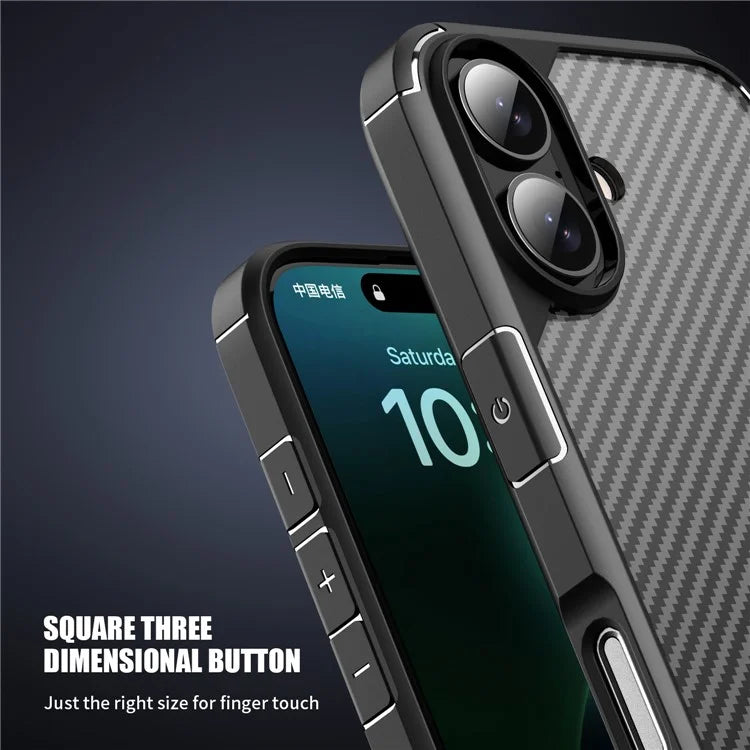 For iPhone 16 Plus Case Carbon Fiber Texture Anti-Scratch TPU+PC Back Cover