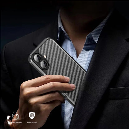 For iPhone 16 Plus Case Carbon Fiber Texture Anti-Scratch TPU+PC Back Cover