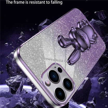For iPhone 16 Pro Case Electroplating Glitter Rabbit PC+TPU Phone Cover with Kickstand