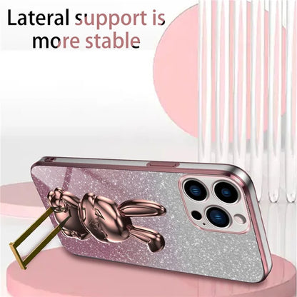 For iPhone 16 Pro Case Electroplating Glitter Rabbit PC+TPU Phone Cover with Kickstand