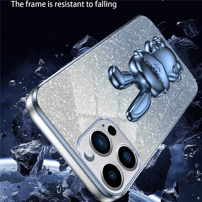 For iPhone 16 Pro Case Electroplating Glitter Rabbit PC+TPU Phone Cover with Kickstand