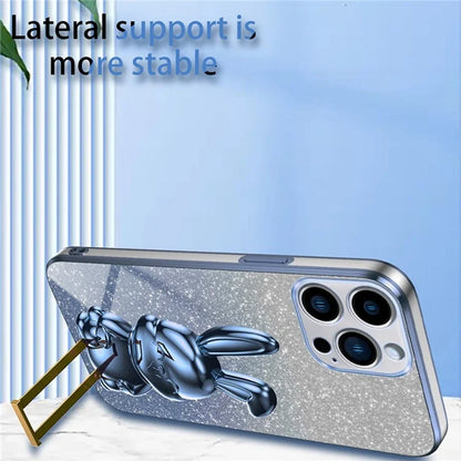 For iPhone 16 Pro Case Electroplating Glitter Rabbit PC+TPU Phone Cover with Kickstand