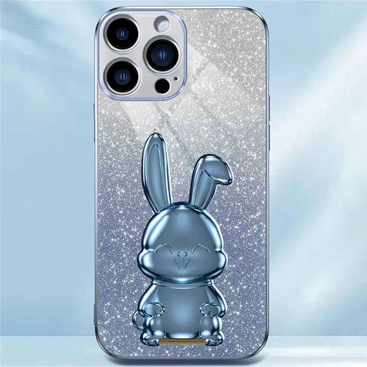 For iPhone 16 Pro Case Electroplating Glitter Rabbit PC+TPU Phone Cover with Kickstand