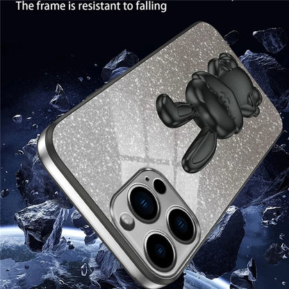 For iPhone 16 Pro Case Electroplating Glitter Rabbit PC+TPU Phone Cover with Kickstand