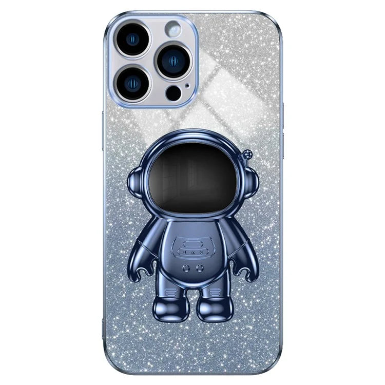 For iPhone 16 Pro Case with Astronaut Kickstand PC+TPU Phone Cover Shiny Glitter