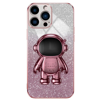 For iPhone 16 Pro Case with Astronaut Kickstand PC+TPU Phone Cover Shiny Glitter