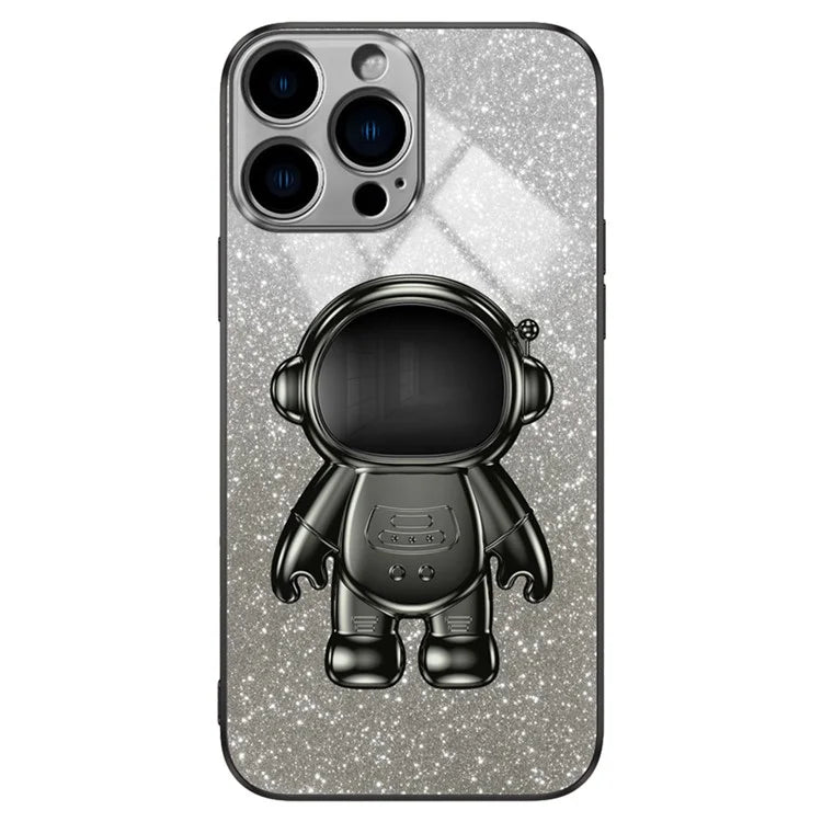 For iPhone 16 Pro Case with Astronaut Kickstand PC+TPU Phone Cover Shiny Glitter