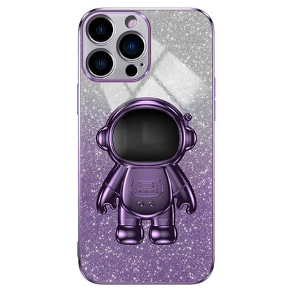 For iPhone 16 Pro Case with Astronaut Kickstand PC+TPU Phone Cover Shiny Glitter