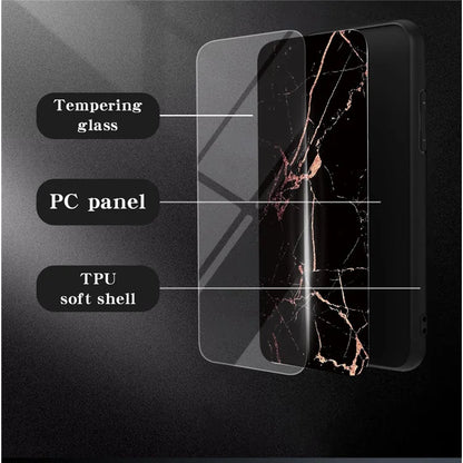 For Realme 13 Pro 5G Case Marble Pattern Tempered Glass+PC+TPU Protective Phone Cover