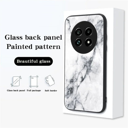 For Realme 13 Pro 5G Case Marble Pattern Tempered Glass+PC+TPU Protective Phone Cover