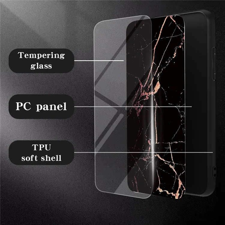For Realme 13 Pro 5G Case Marble Pattern Tempered Glass+PC+TPU Protective Phone Cover