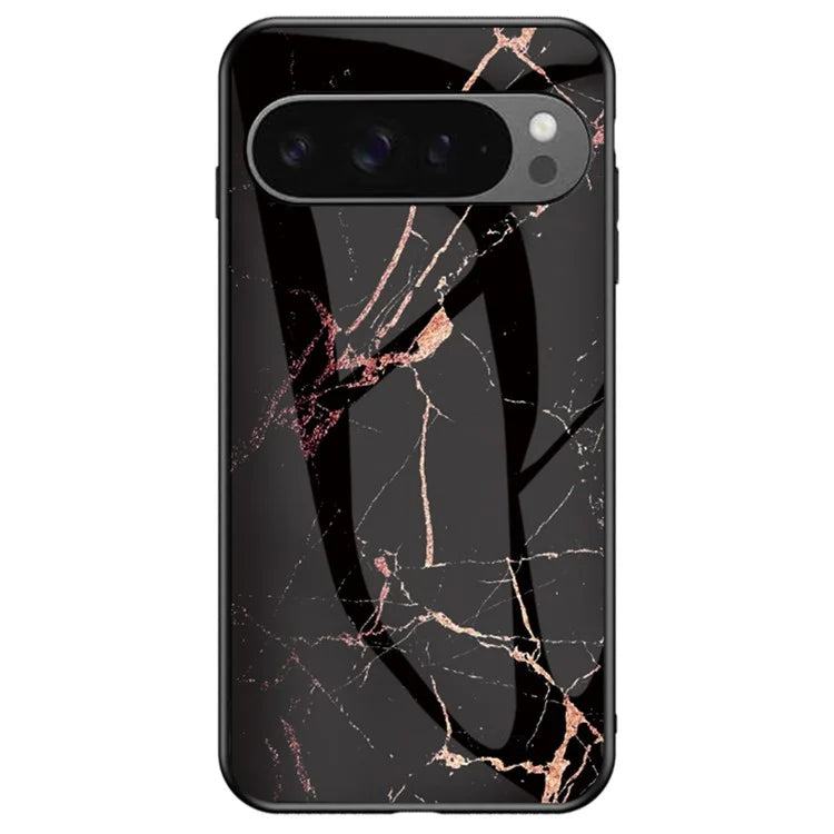 For Google Pixel 9 Pro XL Case Marble Pattern Tempered Glass+PC+TPU Protective Phone Cover