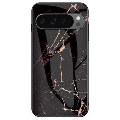 For Google Pixel 9 Pro XL Case Marble Pattern Tempered Glass+PC+TPU Protective Phone Cover