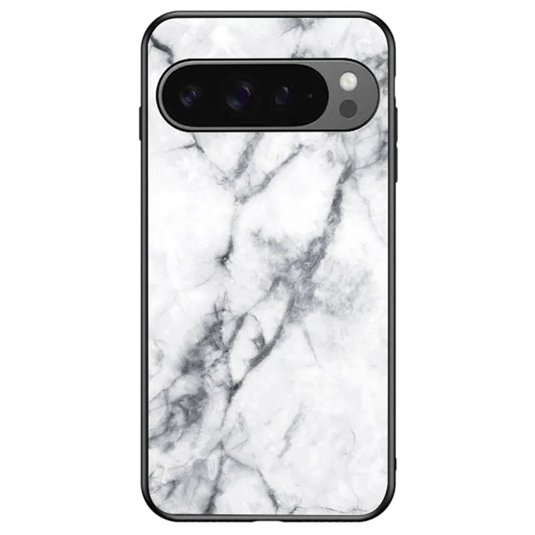 For Google Pixel 9 Pro XL Case Marble Pattern Tempered Glass+PC+TPU Protective Phone Cover