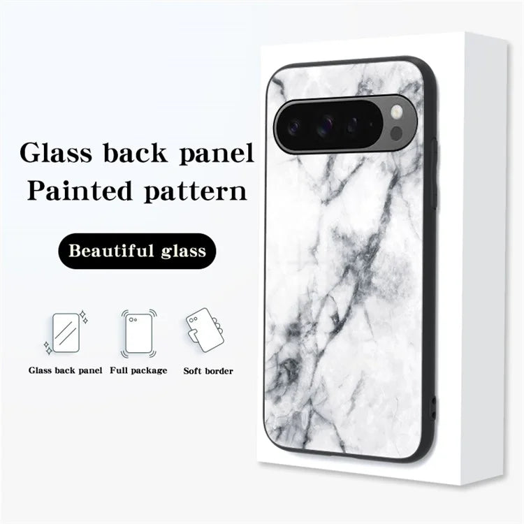 For Google Pixel 9 Pro XL Case Marble Pattern Tempered Glass+PC+TPU Protective Phone Cover