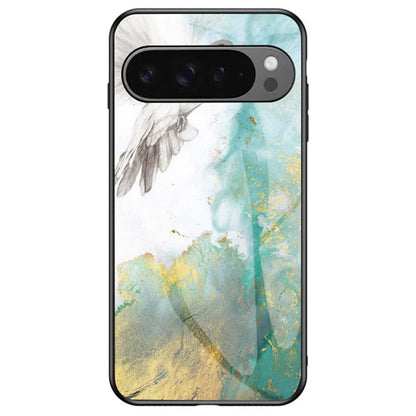 For Google Pixel 9 Pro XL Case Marble Pattern Tempered Glass+PC+TPU Protective Phone Cover