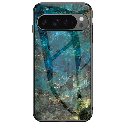For Google Pixel 9 Pro XL Case Marble Pattern Tempered Glass+PC+TPU Protective Phone Cover