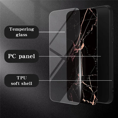 For Google Pixel 9 Pro XL Case Marble Pattern Tempered Glass+PC+TPU Protective Phone Cover